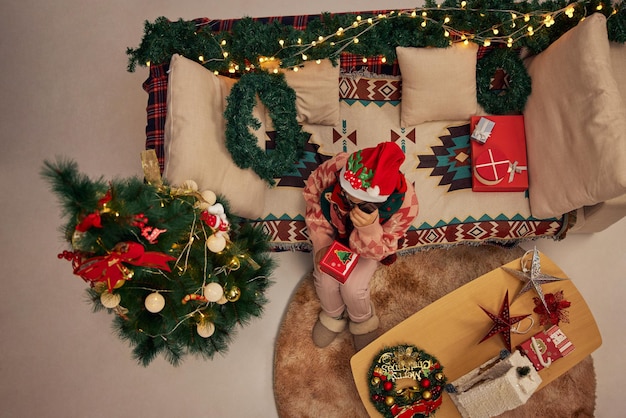 Top View Woman preparing for christmas celebration