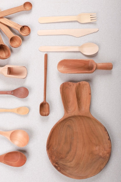 Top View Wooden Food Props for Food Photography, Plate and Spoon