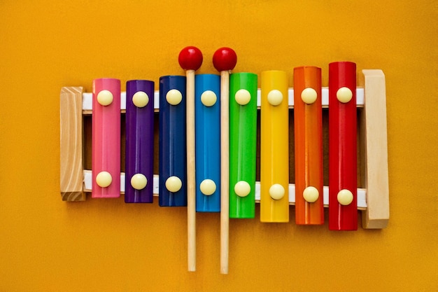 Top view of a wooden musical instrument for kids