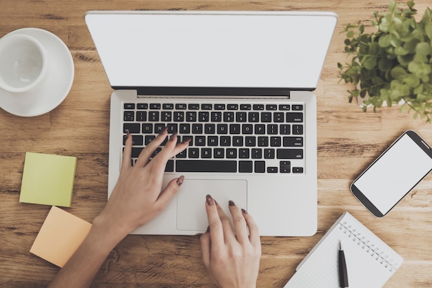 Top view of the working space of a modern business