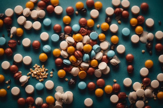 Вид сверху на Всемирный день науки с таблетками