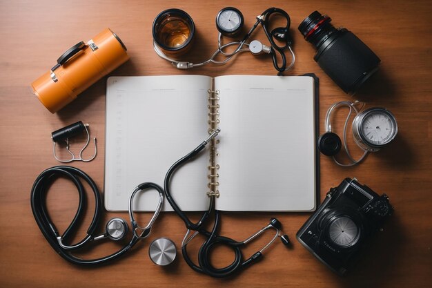 Top view world science day arrangement with stethoscope