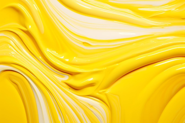 Top view of yellow paint brush strokes on surface