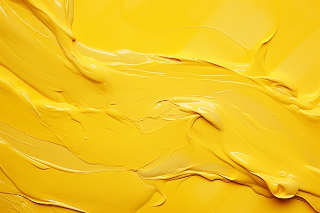 Top view of yellow paint brush strokes on surface