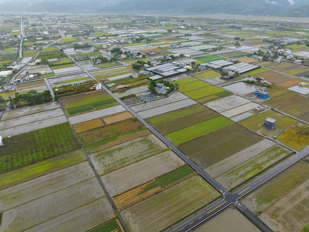 Top view of the Yilan countryside in Taiwan