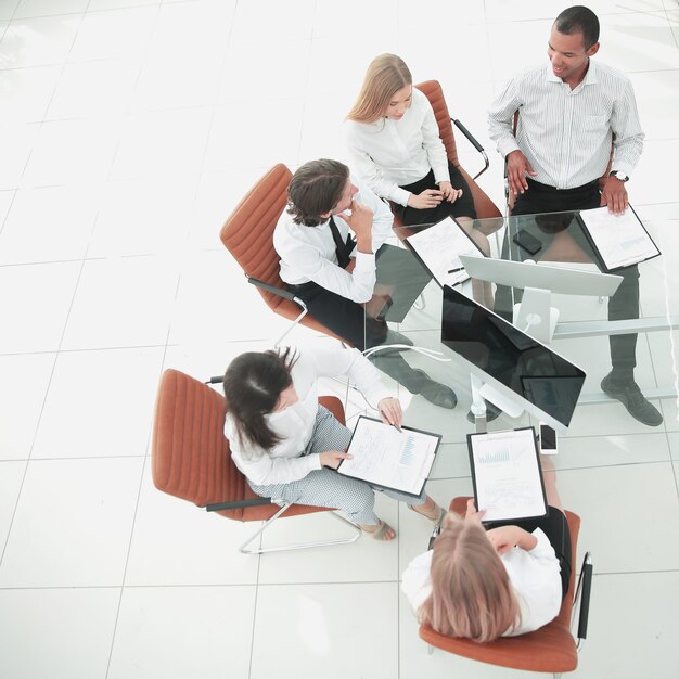 Top viewbusiness team discussing financial documents photo with copy space