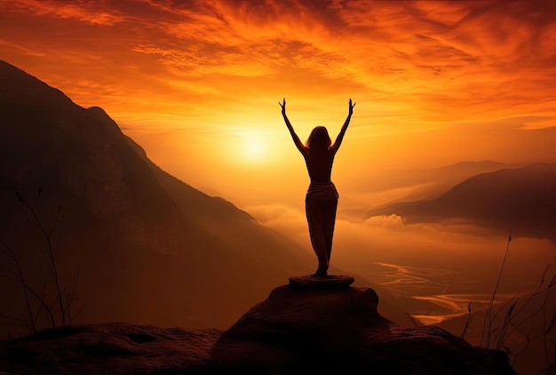 on the top a woman is holding up her arms and displaying a yoga pose