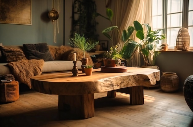 The top of a wooden table in a living room