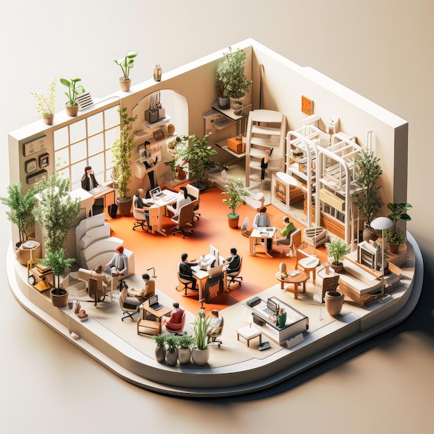 Topdown view of 3D isometric office with people