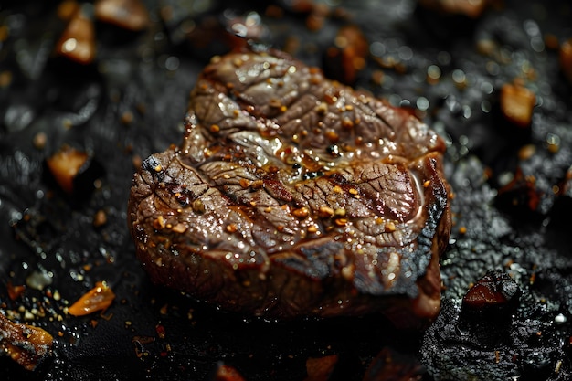 Foto topdown view di chateaubriand su uno sfondo nero un concetto di cucina messicana fotografia alimentare topdown view cucina messicana chateaubariand sullo sfondo nero