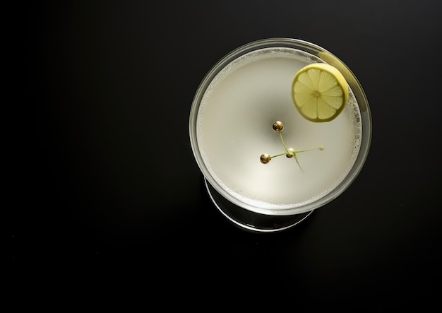 A topdown view of a crystalclear White Lady cocktail capturing its clarity and timeless elegance