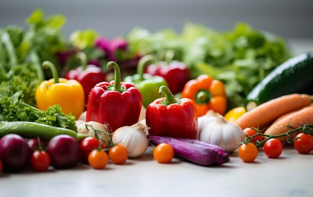 TopDown View of Vegetables on White Table Fresh Harvest Generative By Ai