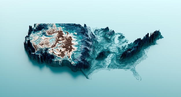 Topografische kaart van de V.S. Hypsometrische Amerika Hoogte tint Spectraal gearceerde reliëfkaart 3d illustratie