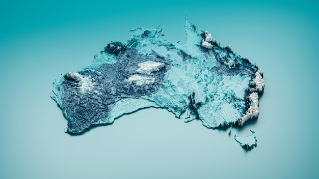 topographic australia map hypsometric australia elevation tint spectral shaded relief map 3d
