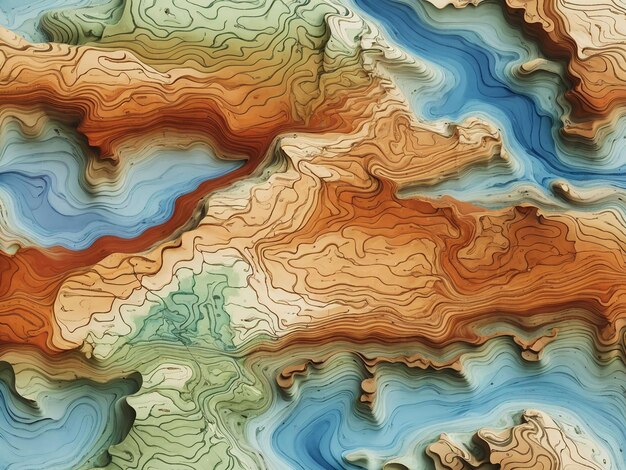 地形の輪郭線の地図のシームレスパターン