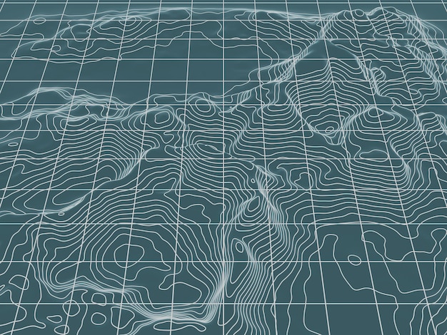 Topographic contour map with grid lines