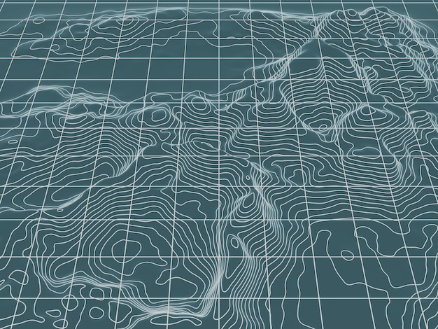 写真 グリッド線付きの地形等高線図