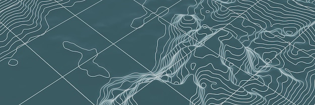 Photo topographic contour map with grid lines