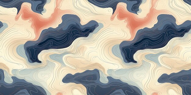 繰り返し無縫のパターンを持つ地形地図 複数の波を持つ抽象的な背景