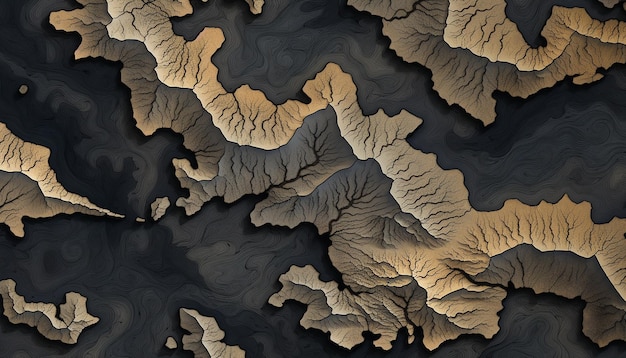 Topography map of many winding rivers like ribbons thrown across the earth