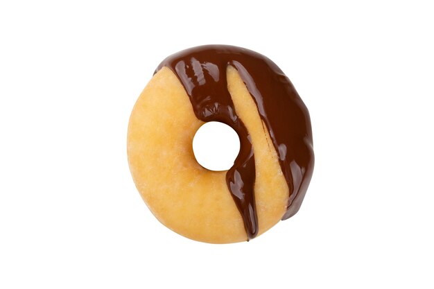 Topping of melted chocolate decorates a delicious doughnut