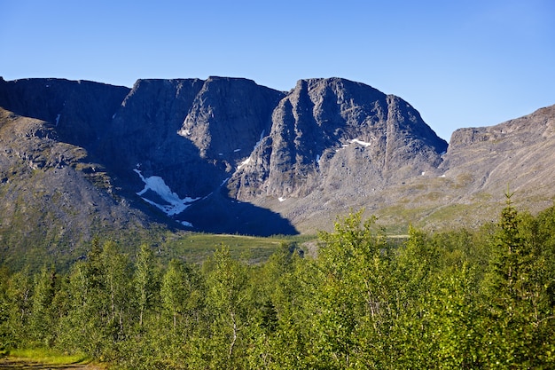 The tops of the Mountains, Khibiny  and cloudy sky. Kola Peninsula, Russia.