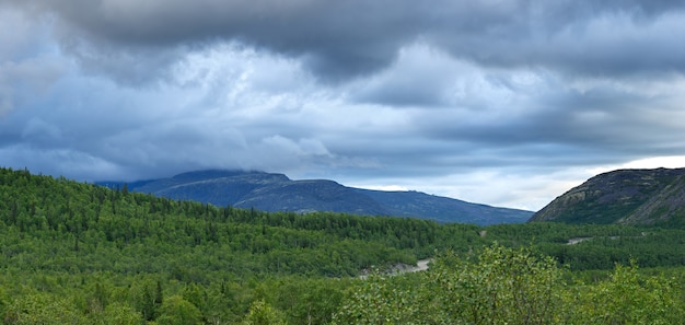 The tops of the Mountains, Khibiny  and cloudy sky. Kola Peninsula,