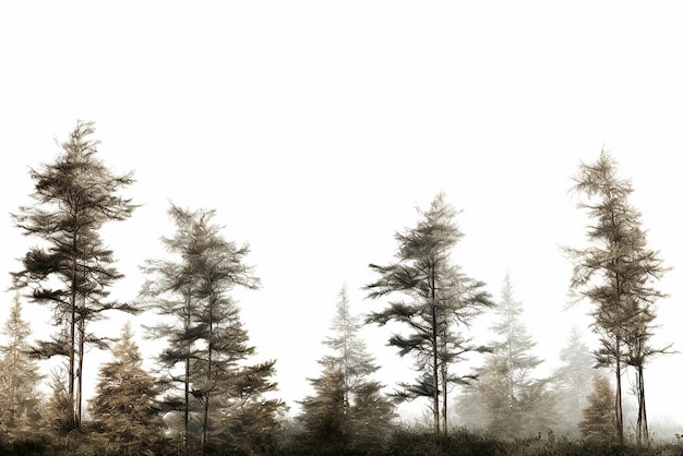 The tops of some trees on a white background