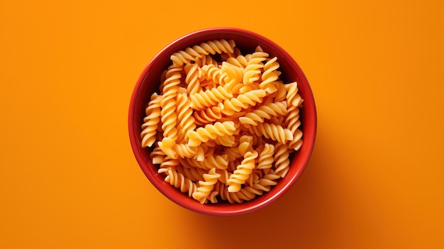 A topshot photograph of food on solid color background