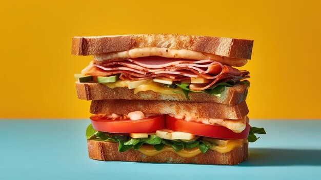 A topshot photograph of food on solid color background