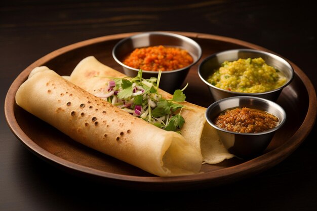 Premium Photo | Topview of delicious south indian dosa with chutney and