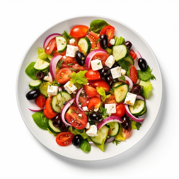 TopView Greek Salad on transparent background