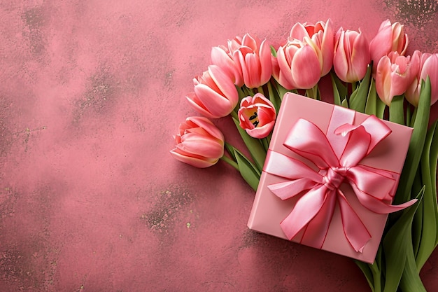 TopView Image of an Elegant Pink Gift Box with a Ribbon
