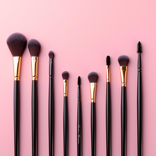 Topview makeup brushes set on a pink backdrop For Social Media Post Size