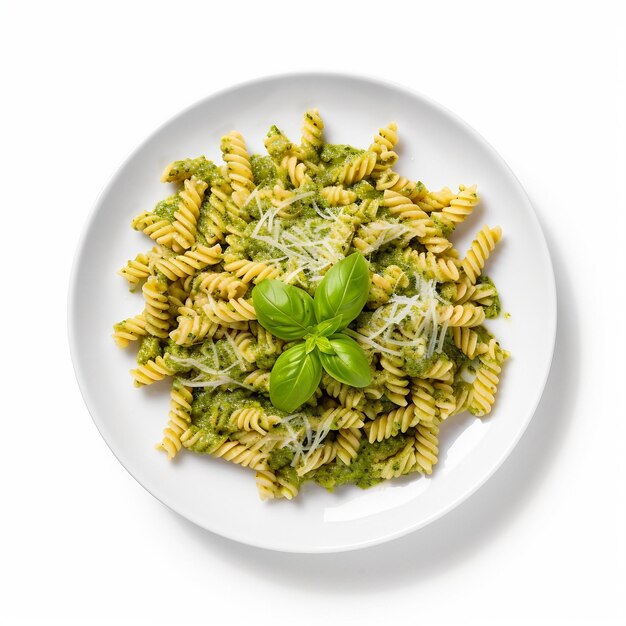 Photo topview pesto pasta on transparent background