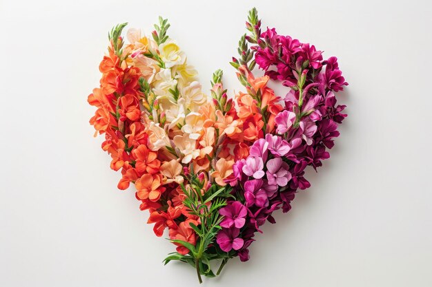 Photo topview white background heartshaped snapdragon displayed