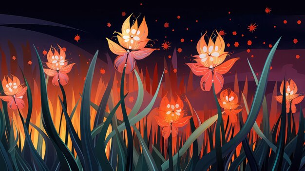 Foto torch lily flat vector cartoon 2d verlichting gloed gegenereerd door kunstmatige intelligentie