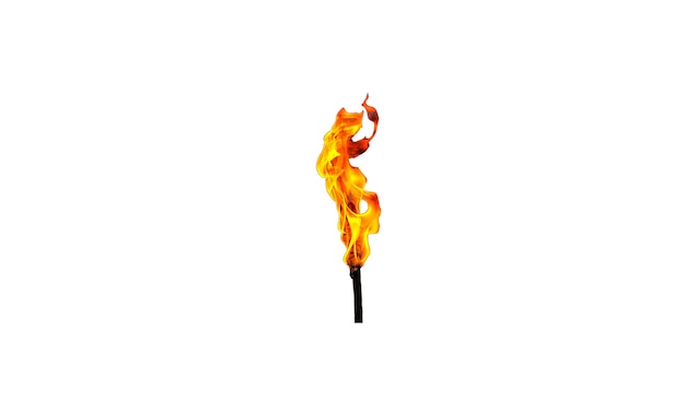 Torch with fire isolated on white background.