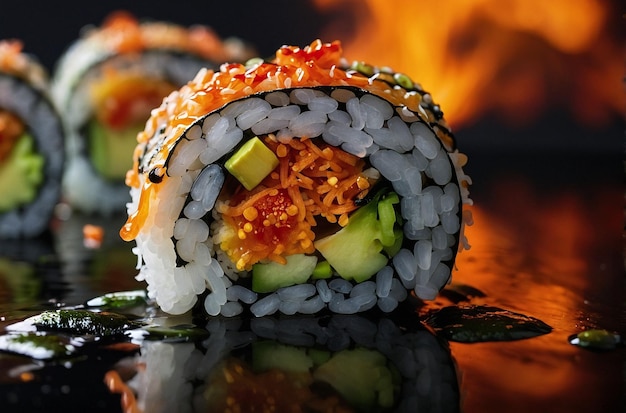 Photo torched sushi rolls