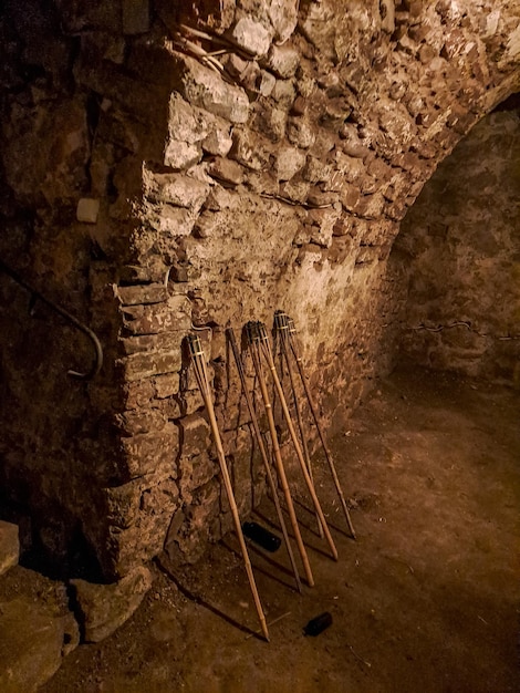 Torches in the dungeon in the old castle miedzylesie poland