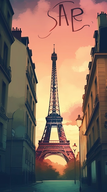 toren in de stad met een roze hemel