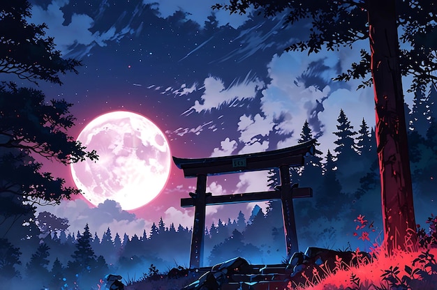 Photo the torii gate in the night sky
