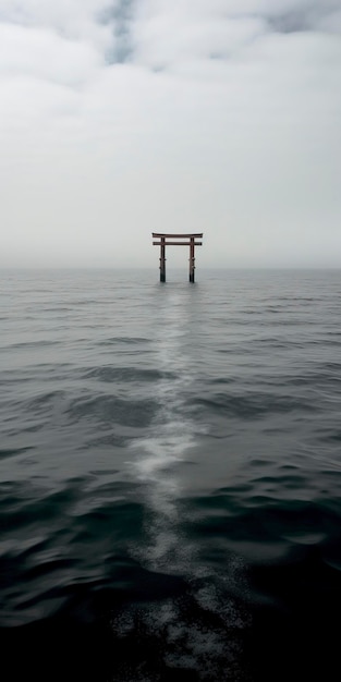 torii in the middle of the sea