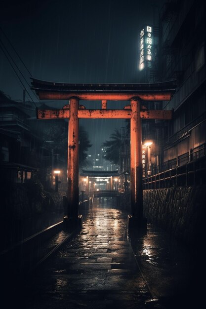 Photo a torii at night in the oldtown of tokyo