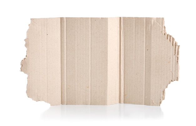 Torn blank cardboard, casting natural shadow on white. Ready for your message.