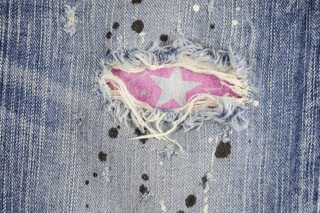 Torn denim jeans texture.