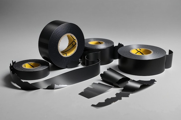 Photo torn elegance black matte adhesive tape objects in artful arrangement