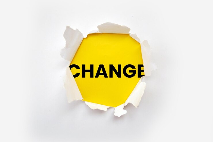 Photo torn out white paper with change text on yellow paper