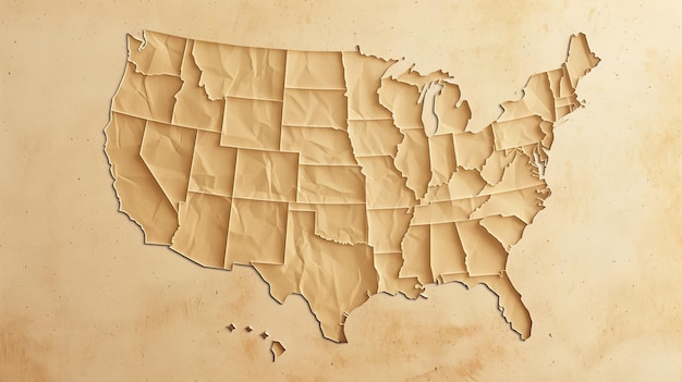 Torn Paper Map of the United States on Textured Background