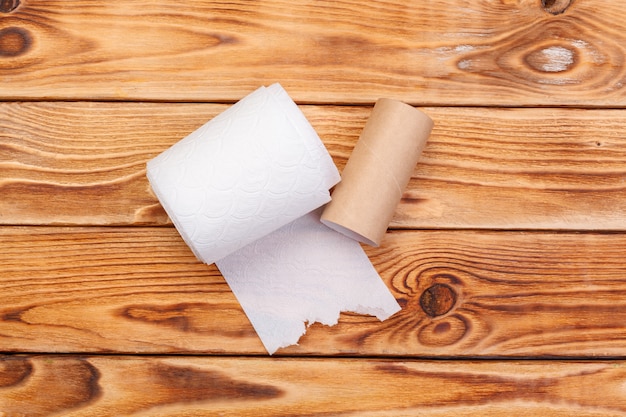 Torn toilet paper roll